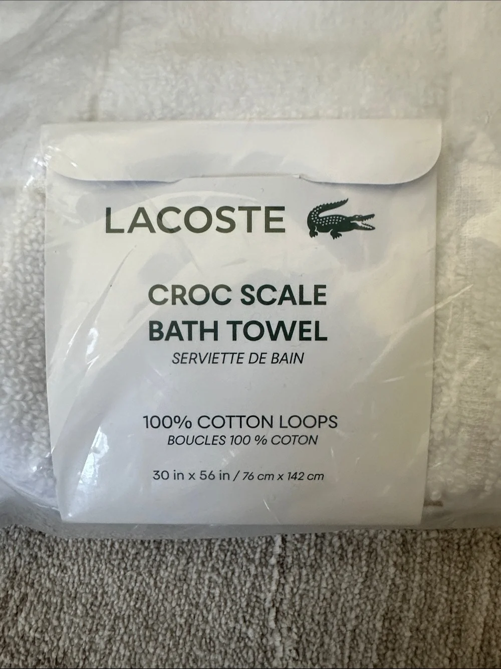 Lacoste Home Heritage Croc Scale Cotton White Bath Towel, 30